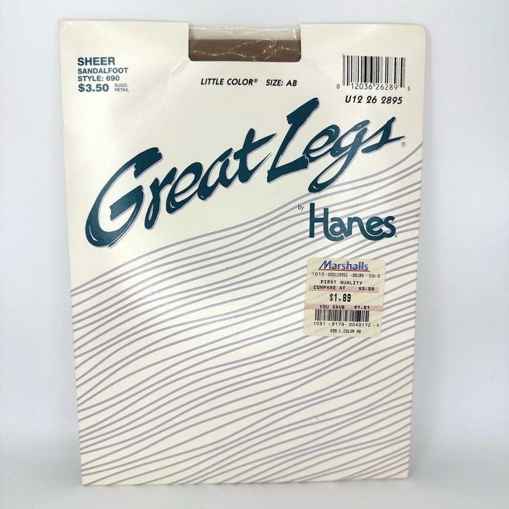 VTG 1994 Hanes Great Legs Sheer Sandalfoot Pantyhose Little Color Size AB NIP‎